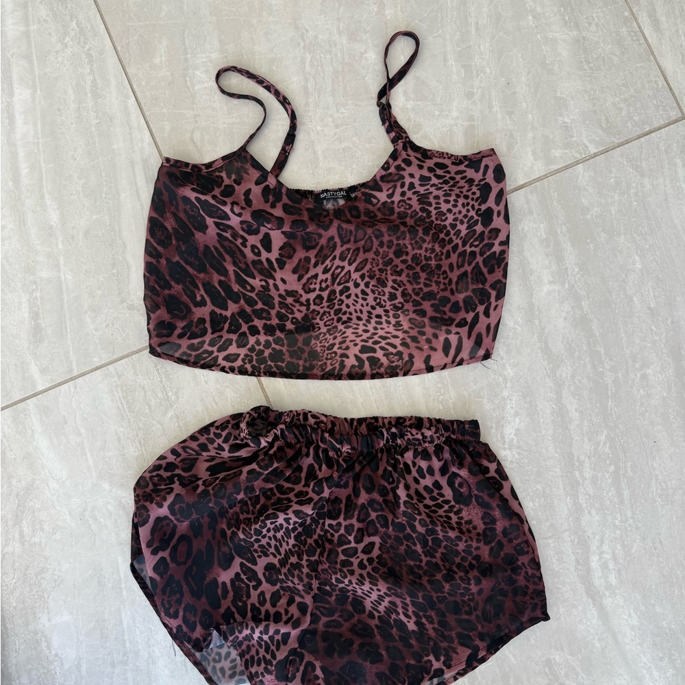 Nasty Gal Mauve & Black Leopard Satin Cami Top